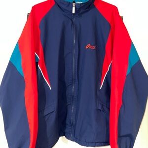 Vintage 90s Asics Gore-Tex Waterproof Windbreaker Jacket Colorblock Navy Red XL